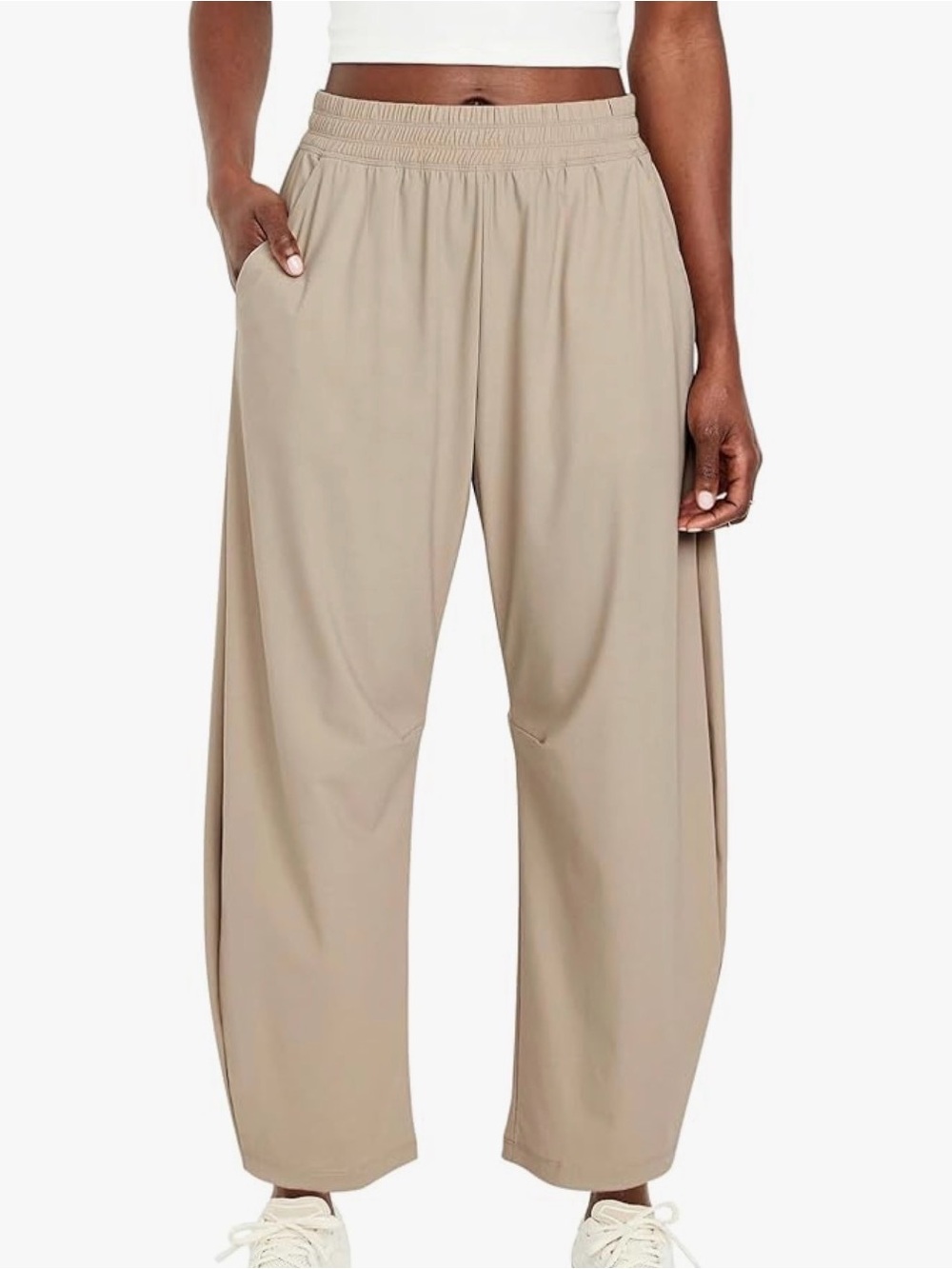 NWT Elastic-Waist Barrel Leg Pants in khaki size small 🐶